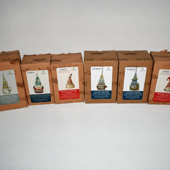 Enesco Jim Shore Set of 6 Ornaments NWT Details: Nordic Noel Gnome Flap Hat Orna - Picture 1 of 7